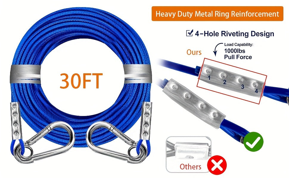 Dog Leash and Stakes, 360° Rotating No Tangles, with 30 Feet of Lead