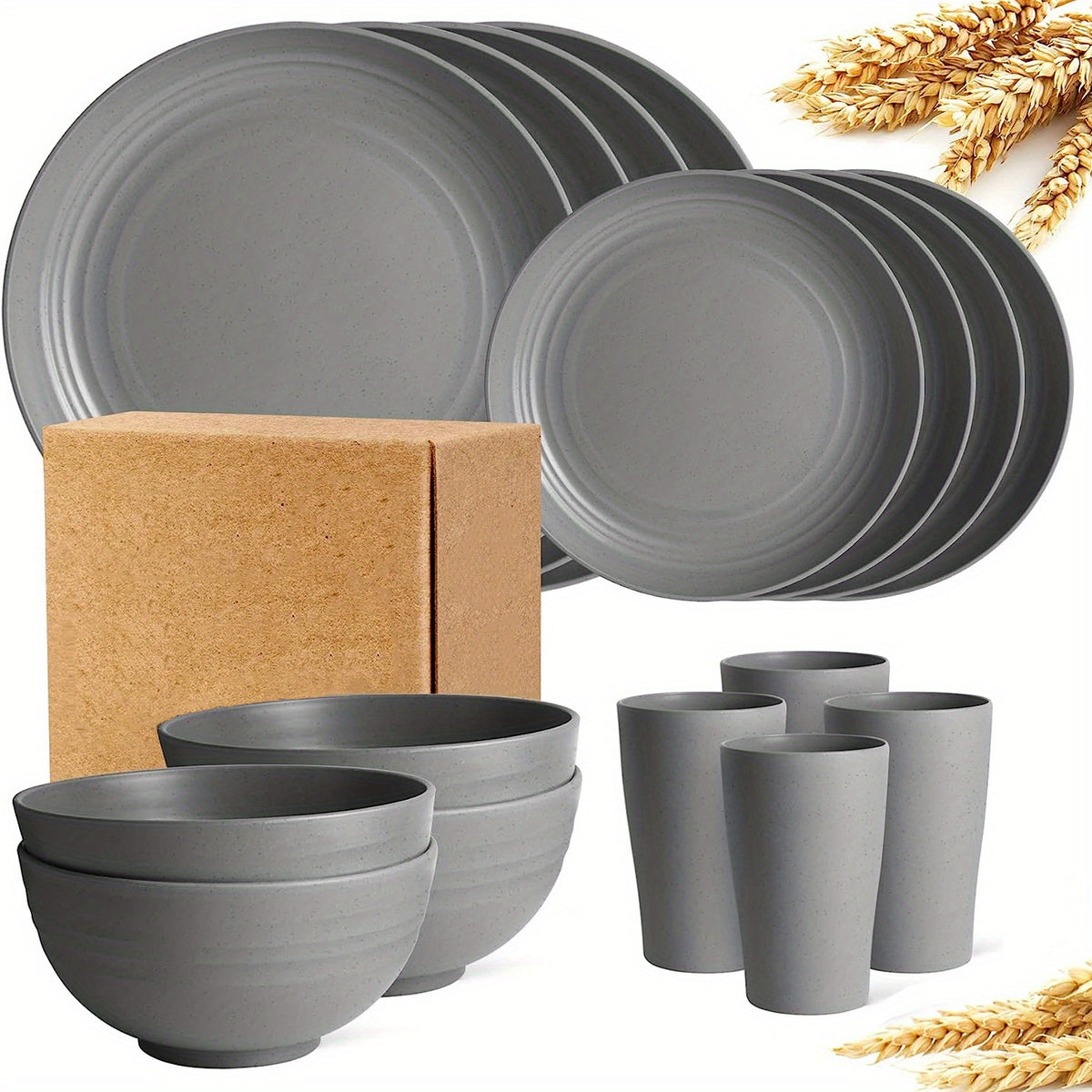 16pcs Unbreakable Wheat Straw Dinnerware Set