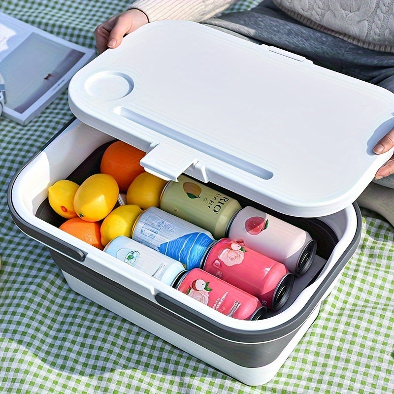 1pc Multifunctional Outdoor Picnic Basket with Lid and Table Board, Foldable, Easy to Carry