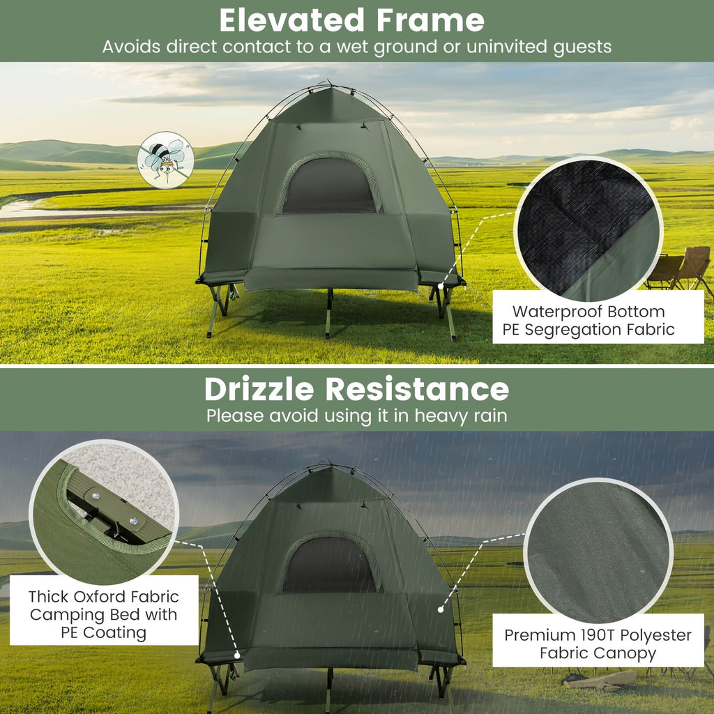 2-Person Compact Portable Pop-Up Tent/Camping Cot W/ Air Mattress & Sleeping Bag