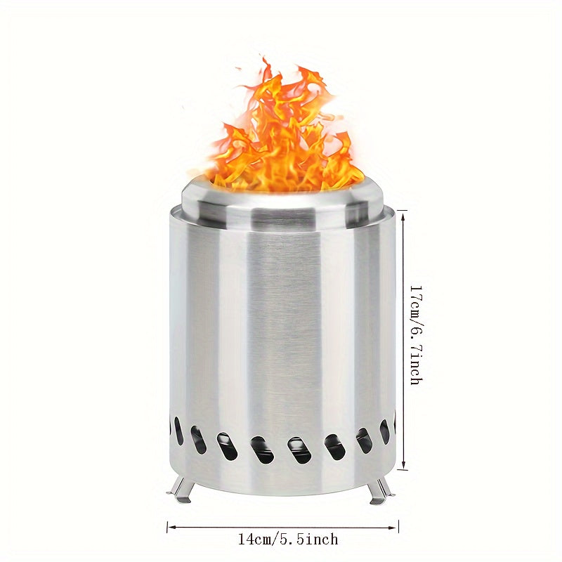 Portable Smokeless Fire Pit - Stainless Steel Wood Burning Fireplace with Removable Ash Pan, Travel Bag, and Stand for Camping and Backyard (5.5inch)