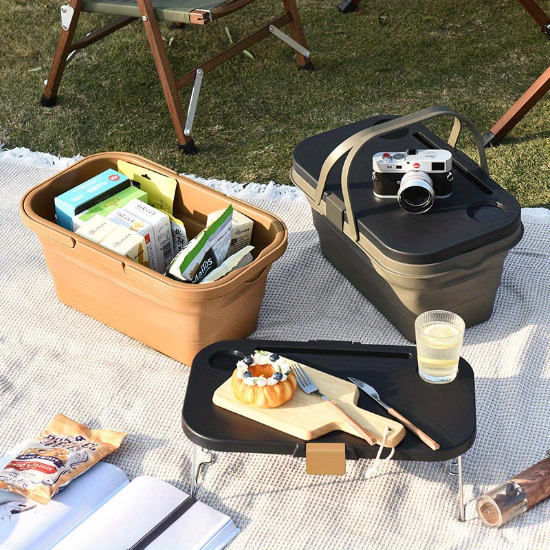 1pc, Heavy Duty Foldable Picnic Basket with Lid