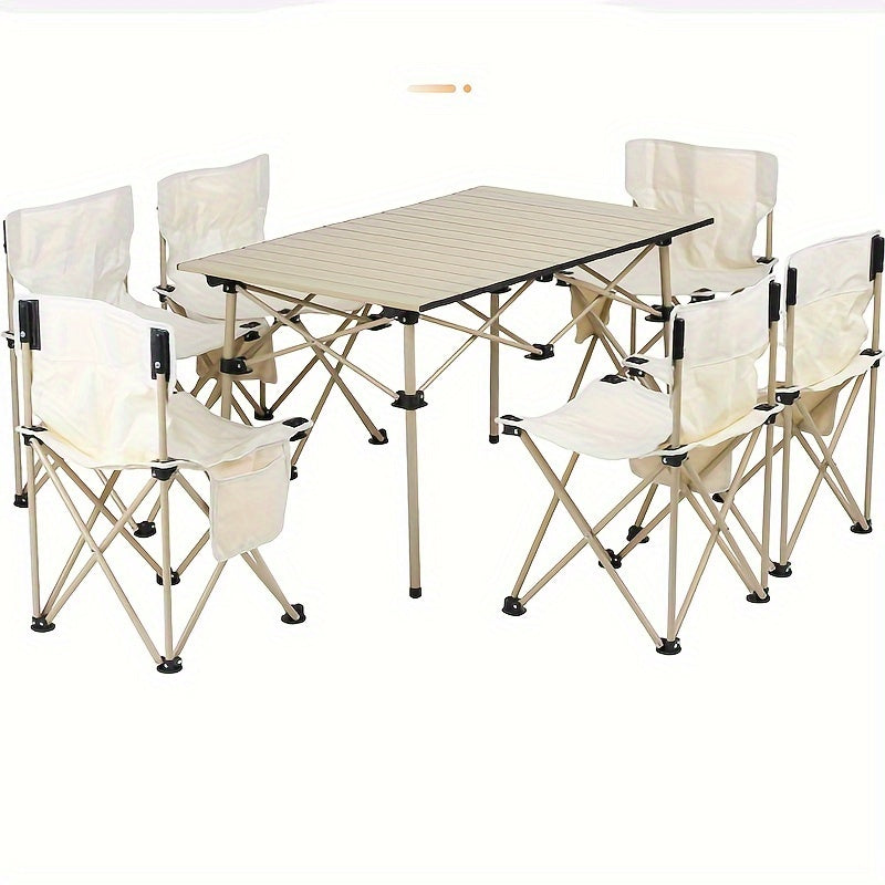 Khaki Camping Table Set 7 Pieces Dining Table Set With 6 Chairs