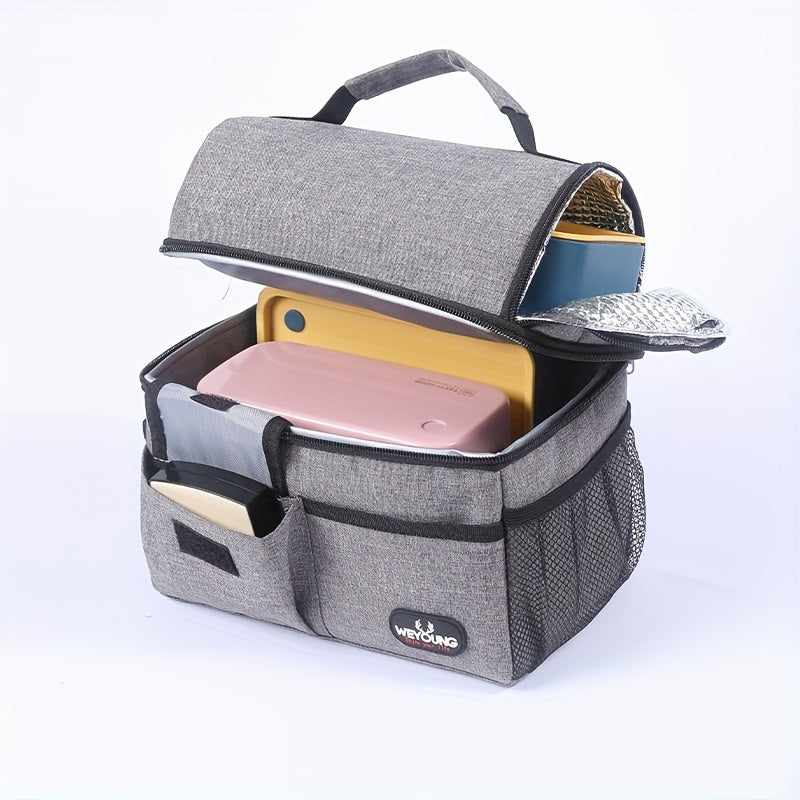 Premium Oxford Cloth Rectangle Lunch Bag - Insulated, Leakproof, Double Compartment