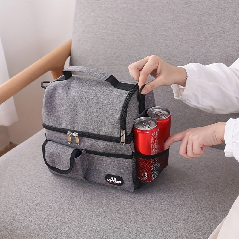 Premium Oxford Cloth Rectangle Lunch Bag - Insulated, Leakproof, Double Compartment