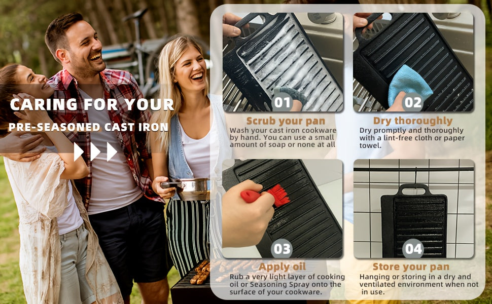 Heavy Duty Reversible Cast Iron Griddle Grill Pan - Double-Sided