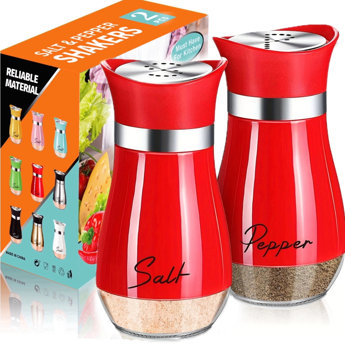 Salt And Pepper Shaker Set, 4-Ounce Glass Bottom