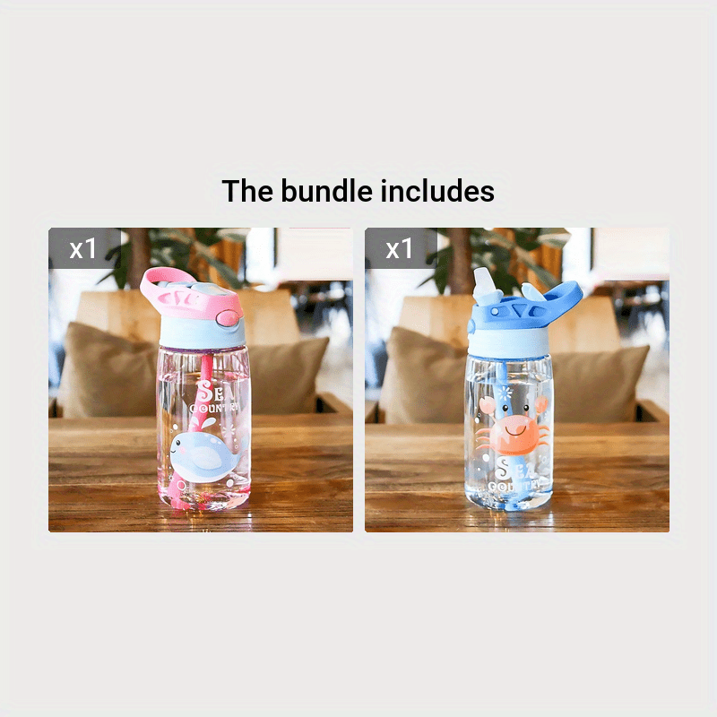 16oz Cute Cartoon Water Bottle With Straw