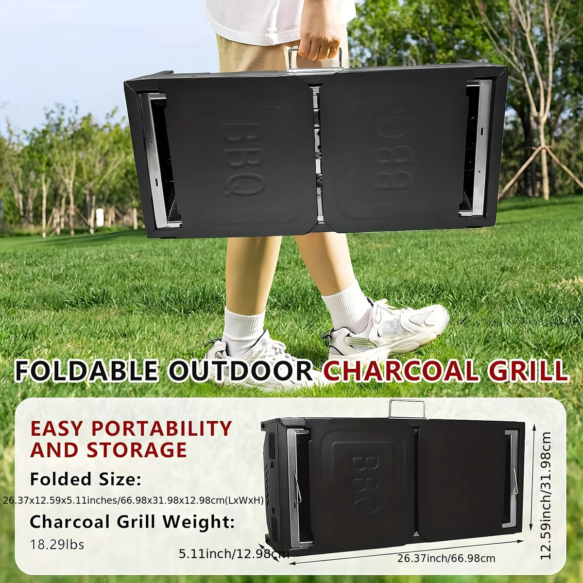 Portable BBQ Grill Master - Foldable Kebab Grill with Storage Rack, Carry Bag