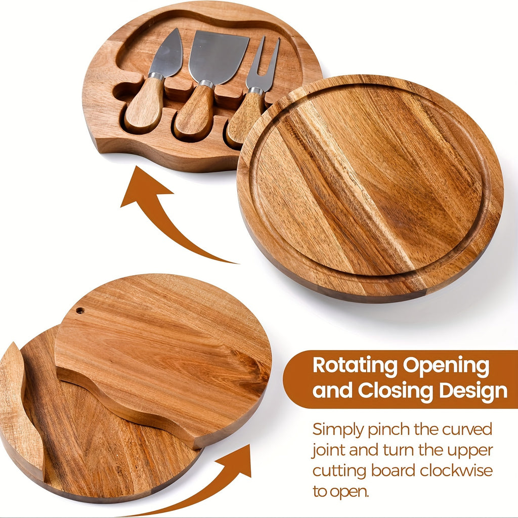 Acacia Wood Cheese Board Set - Large Charcuterie Board with Slide-Out Drawer