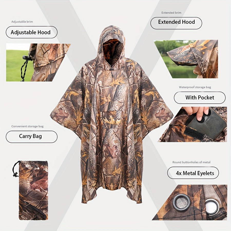Camouflage Rain Poncho For Adults, Raincoat For Camping Hiking Walking