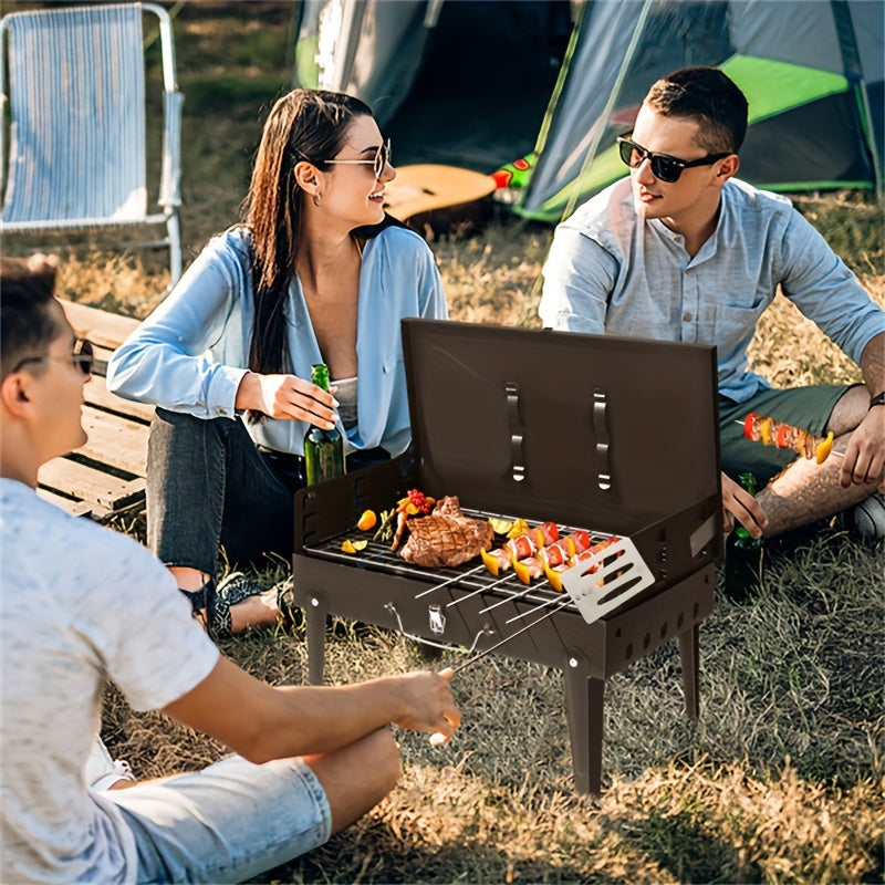 44x27x22cm Large Portable Square Cast Iron Charcoal Grill for Outdoor Cooking