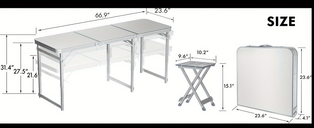 4-Person Portable Folding Picnic Table Set - Aluminum, Lightweight, Height Adjustable