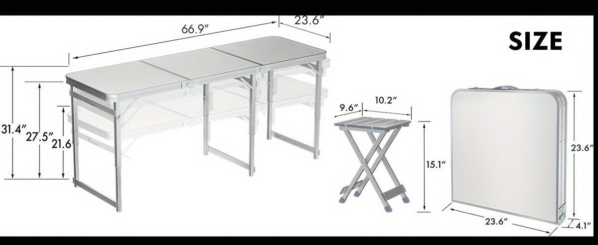 4-Person Portable Folding Picnic Table Set - Aluminum, Lightweight, Height Adjustable