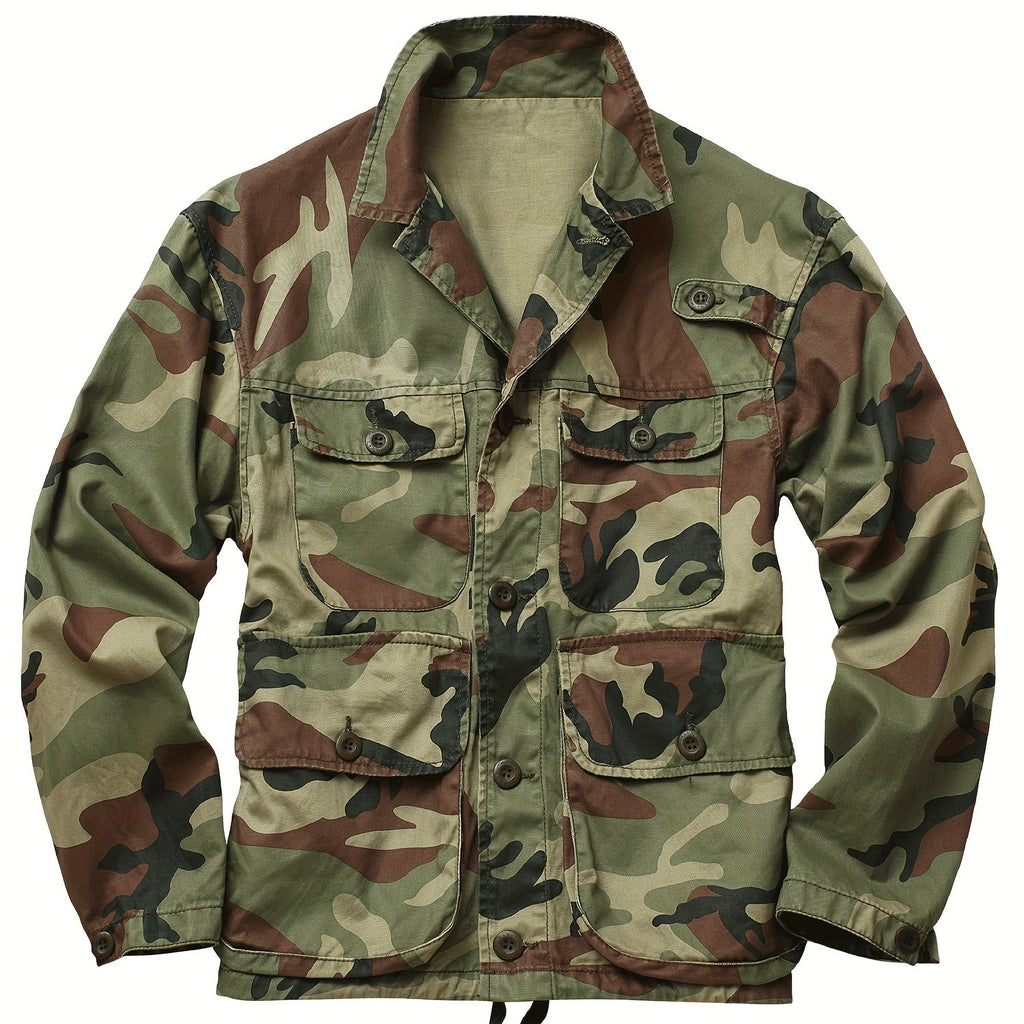 Men's Stylish Camo Cargo Windbreaker Jacket - Water-Resistant