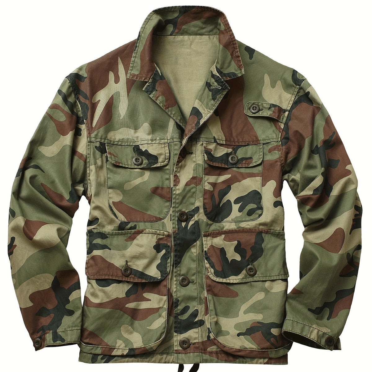 Men's Stylish Camo Cargo Windbreaker Jacket - Water-Resistant