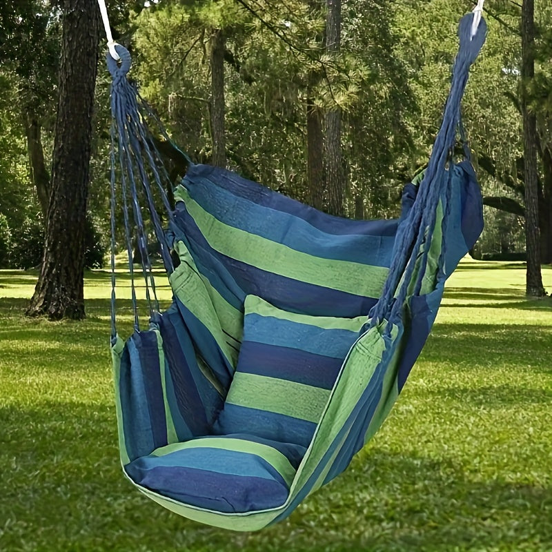 Deluxe Outdoor Hammock Chair - Soft Canvas Leisure Swing with Plush Pillow and Cushion