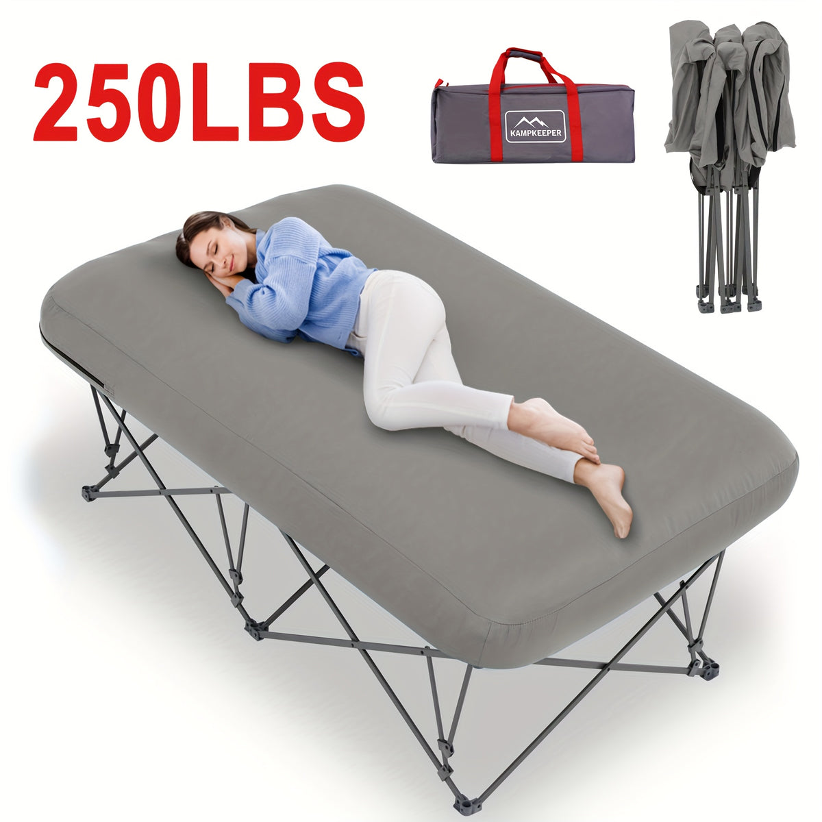 250/500LBS Extra Large capacity Heavy Duty Inflatable Bed with Carry Bag