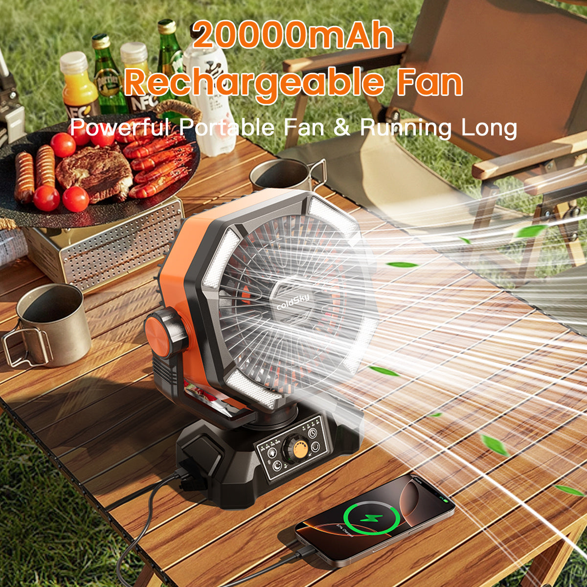 Camping Fan with Dual Motor & 4 LED Lanterns