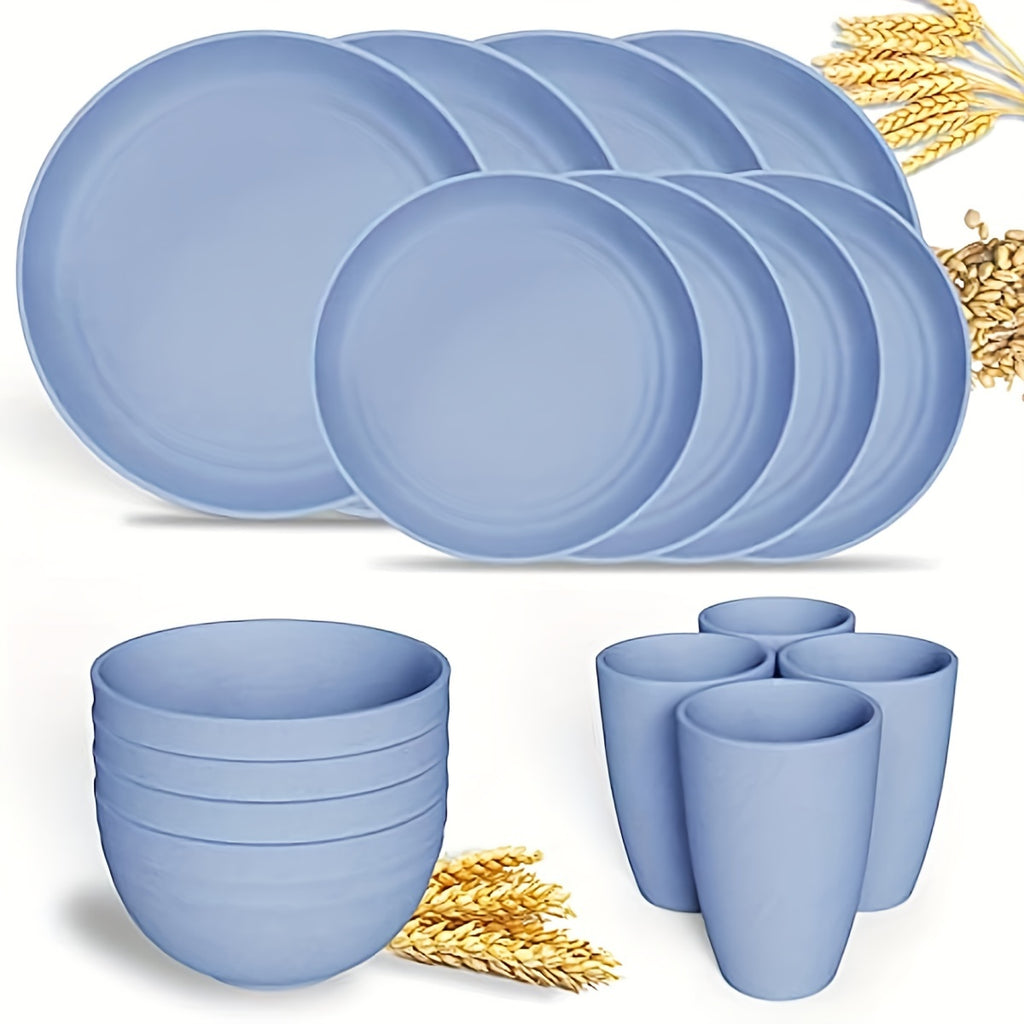 16pcs Unbreakable Wheat Straw Dinnerware Sets, Lightweight Plates Cups And Bowls Sets