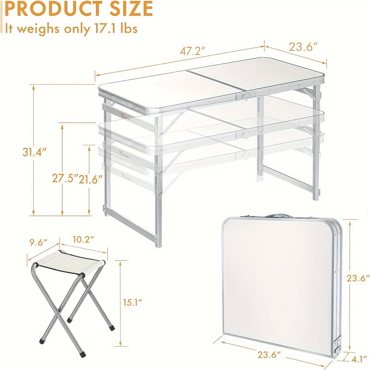 4-Person Portable Folding Picnic Table Set - Aluminum, Lightweight, Height Adjustable