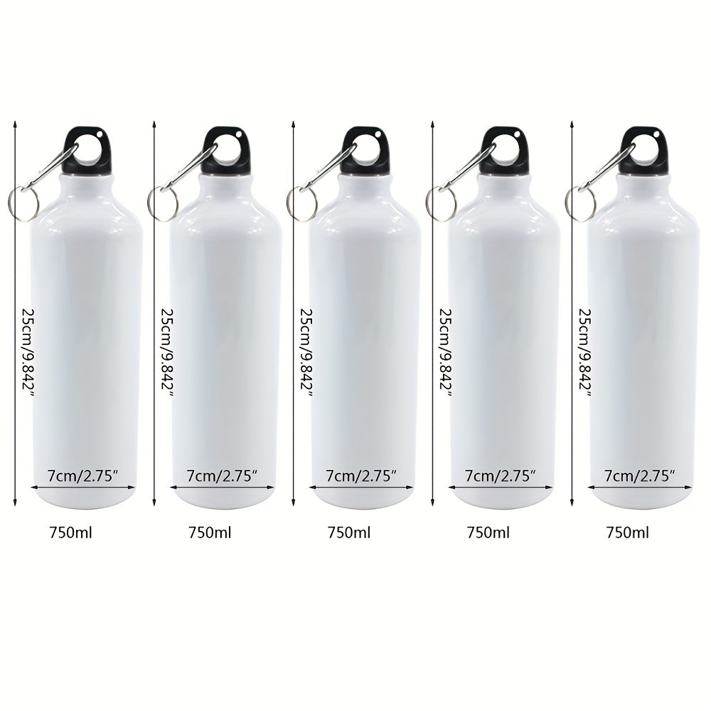 5pcs/Lot 750ml Insulated White Aluminum Water Bottle with Screw Carabiner Hook