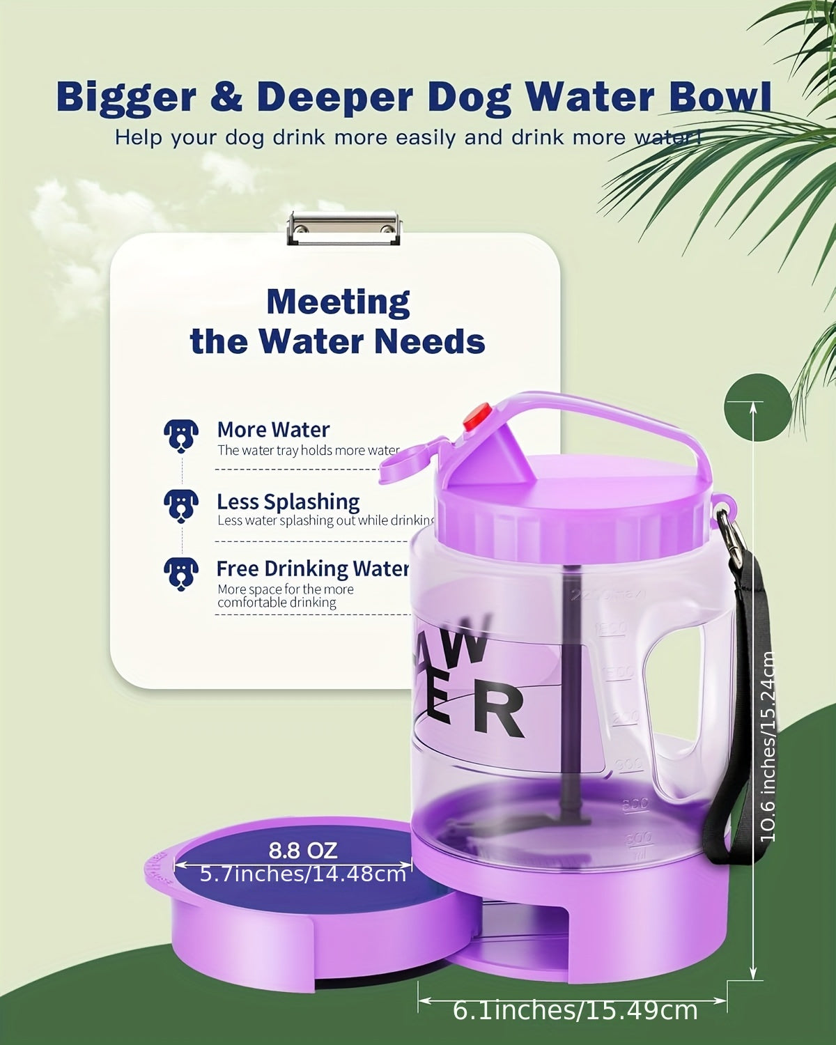 74oz Large Capacity Ocean Blue Dog Water Bottle with Built-In Bowl