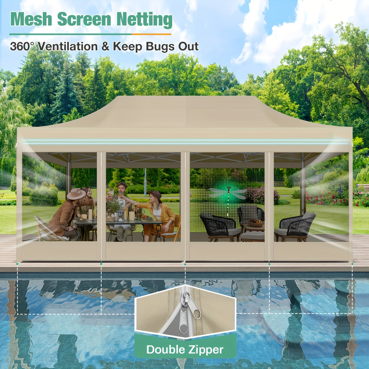10x20ft Outdoor Canopy Tent with Sidewalls, Waterproof Canopy, Carry Bag with Wheels