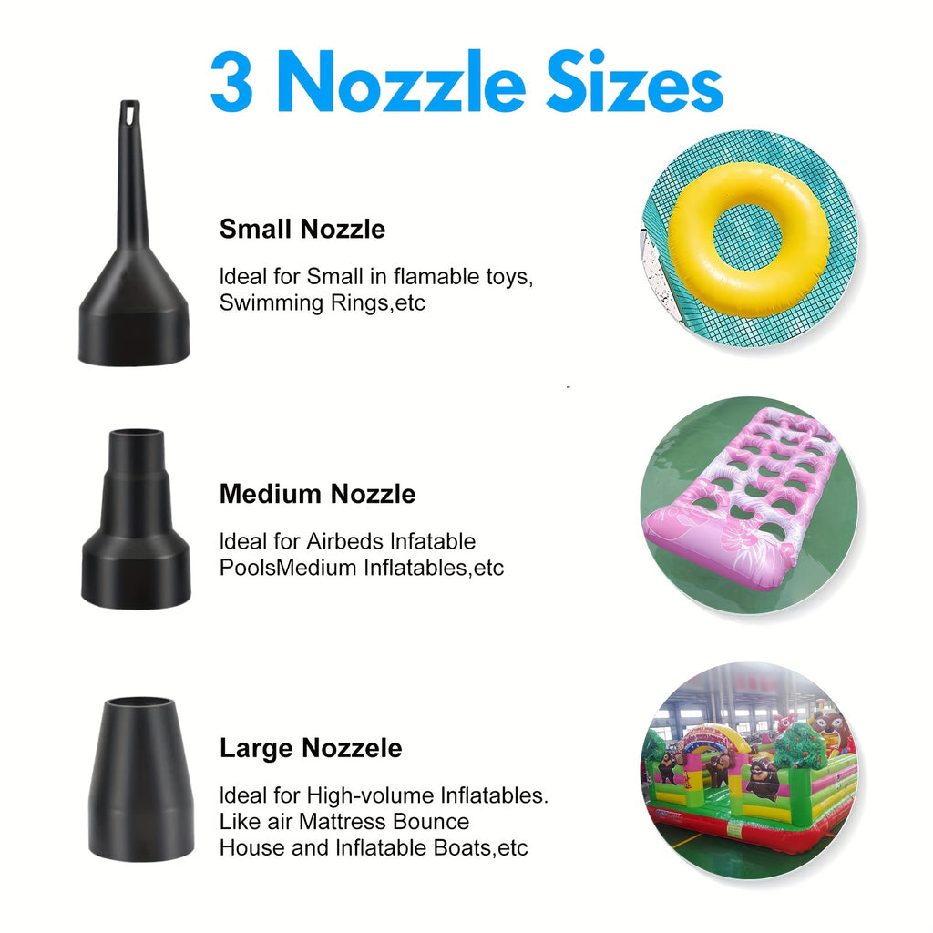 Electric Air Pump For Inflatables, Air Mattress Pump With 3 Nozzles