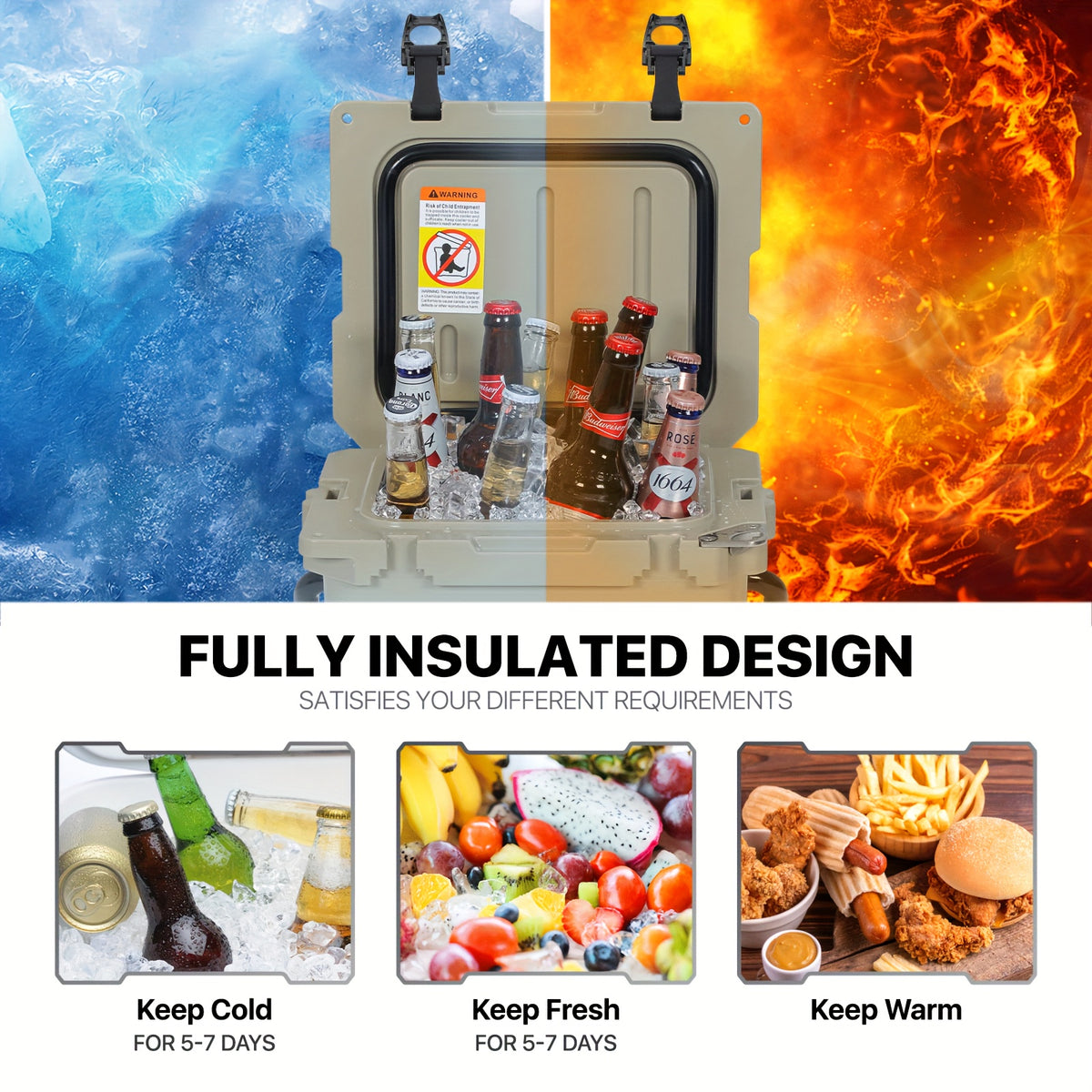 14 Quart 22 Cans Portable Insulated Ice Cooler with Bottle Opener