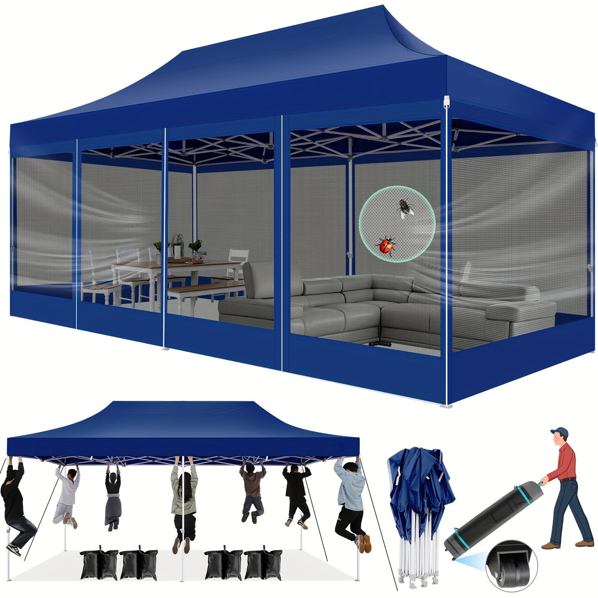 10x20ft Outdoor Canopy Tent with Sidewalls, Waterproof Canopy, Carry Bag with Wheels