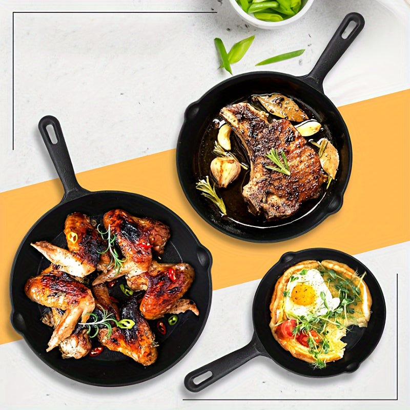 3pcs Cast Iron Cookware Set, Heavy-Duty Non-Stick