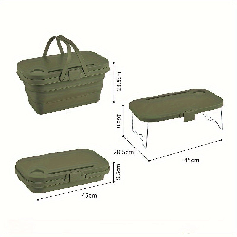 1pc Multifunctional Outdoor Picnic Basket with Lid and Table Board, Foldable, Easy to Carry