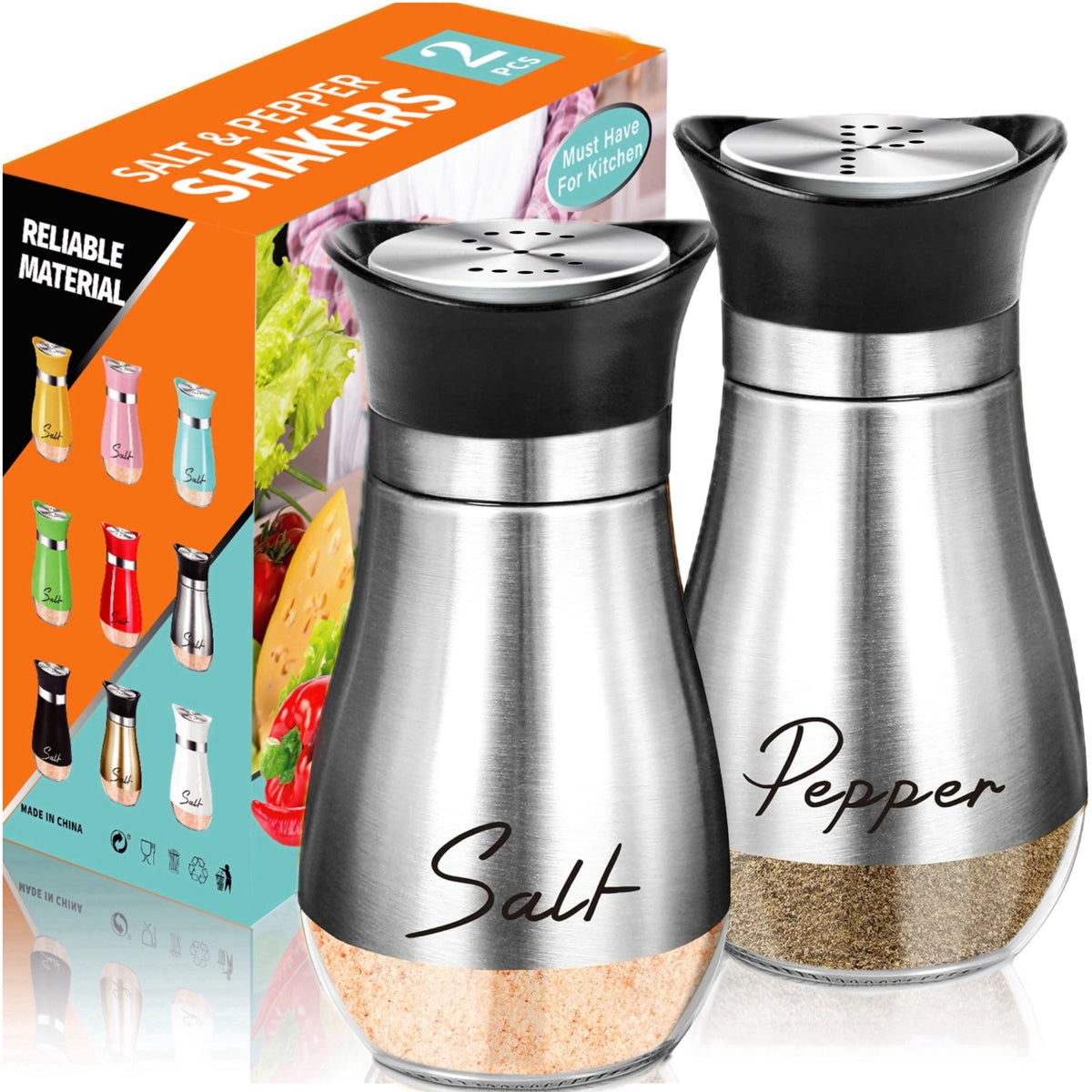Salt And Pepper Shaker Set, 4-Ounce Glass Bottom