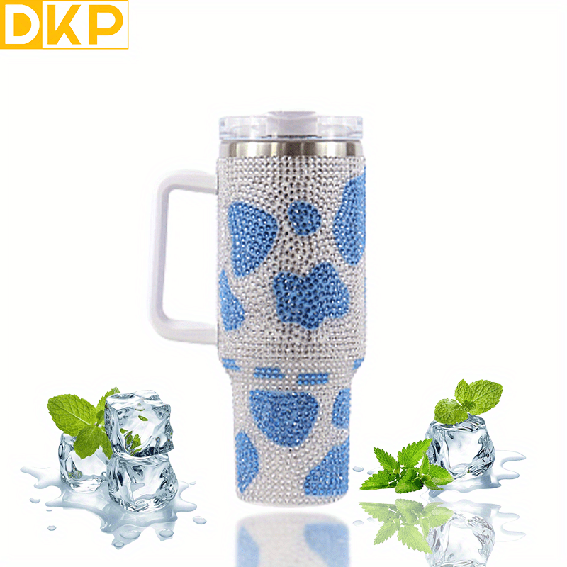 Insulated Cow Print Tumbler with Handle and Straw Lid - 40oz Capacity, 304 Stainless Steel