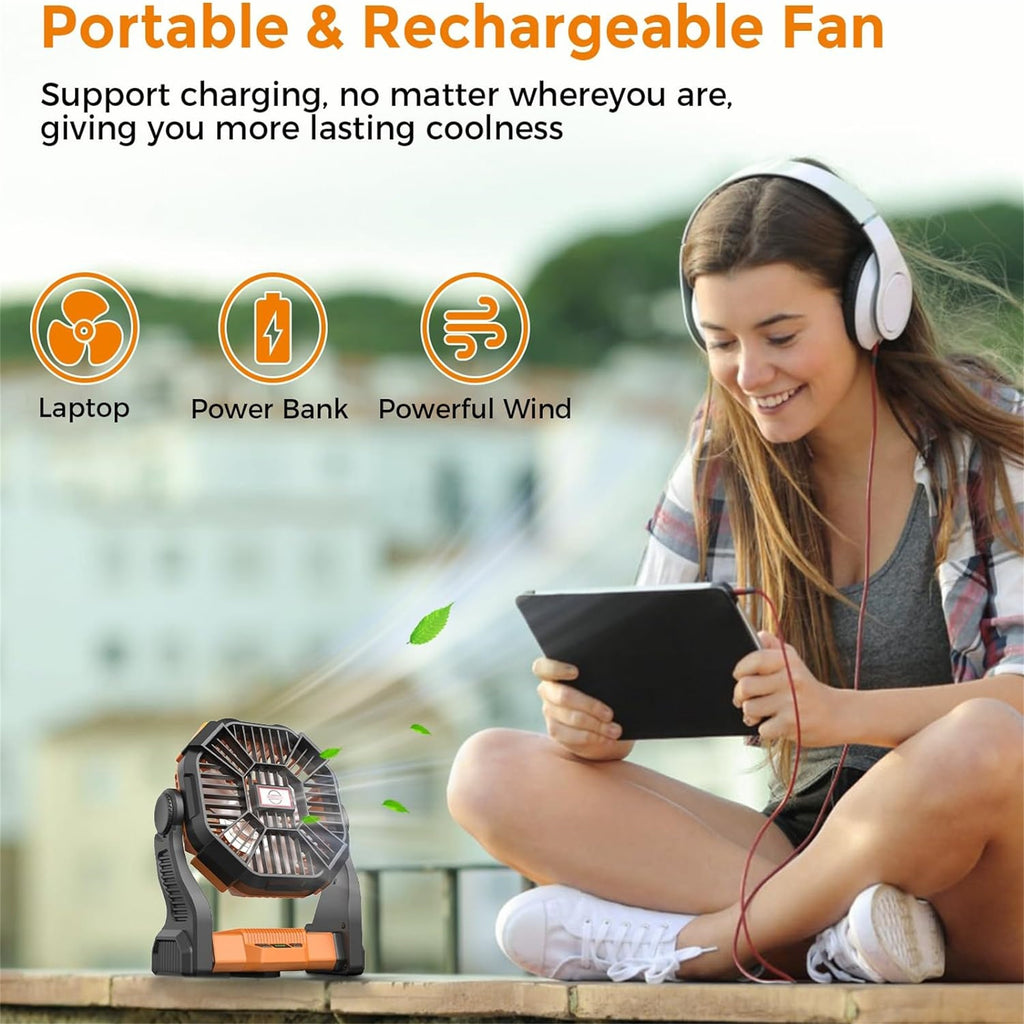58H Long-Lasting Rechargeable Camping Fan with LED Lantern