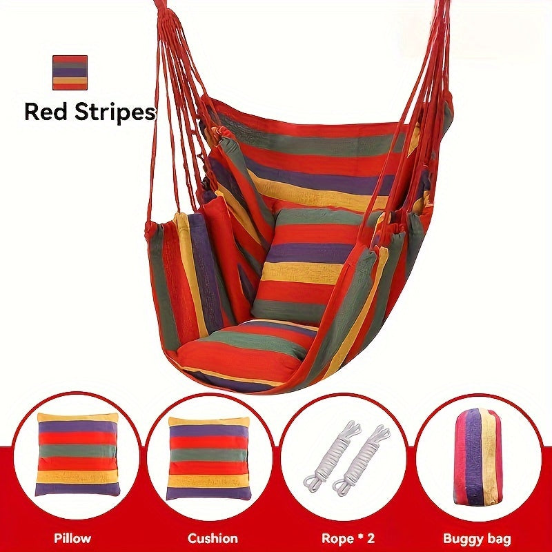 Deluxe Outdoor Hammock Chair - Soft Canvas Leisure Swing with Plush Pillow and Cushion
