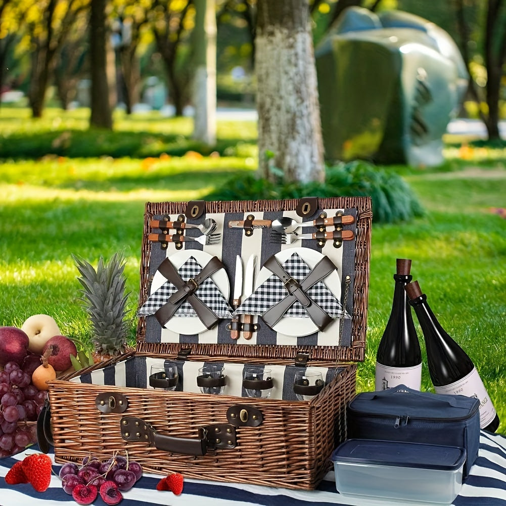 Extra Large Willow Picnic Basket with Service Set for 4 Persons