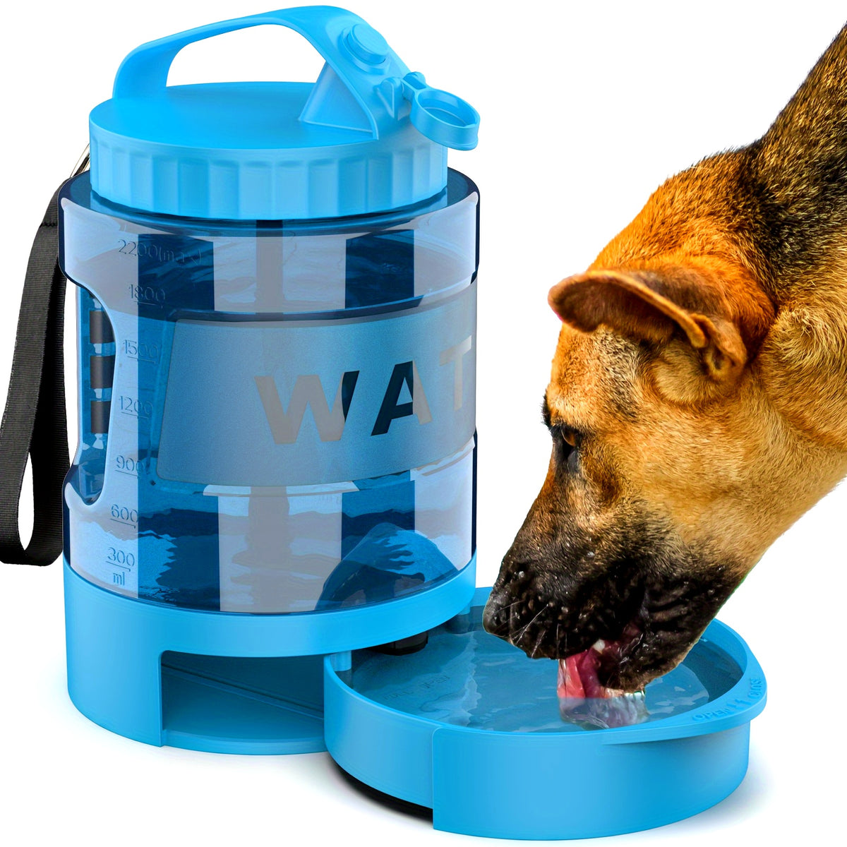 74oz Large Capacity Ocean Blue Dog Water Bottle with Built-In Bowl