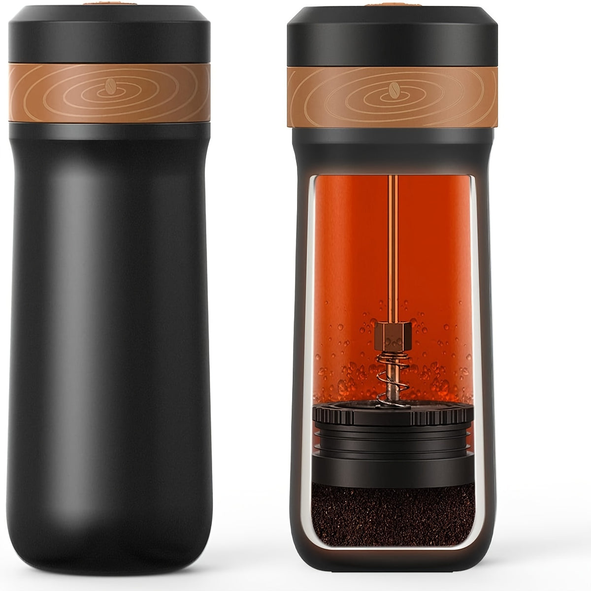 Portable French Press Coffee Maker 12oz Stainless Steel Travel French Coffee Maker with  Insulated Coffee Mug