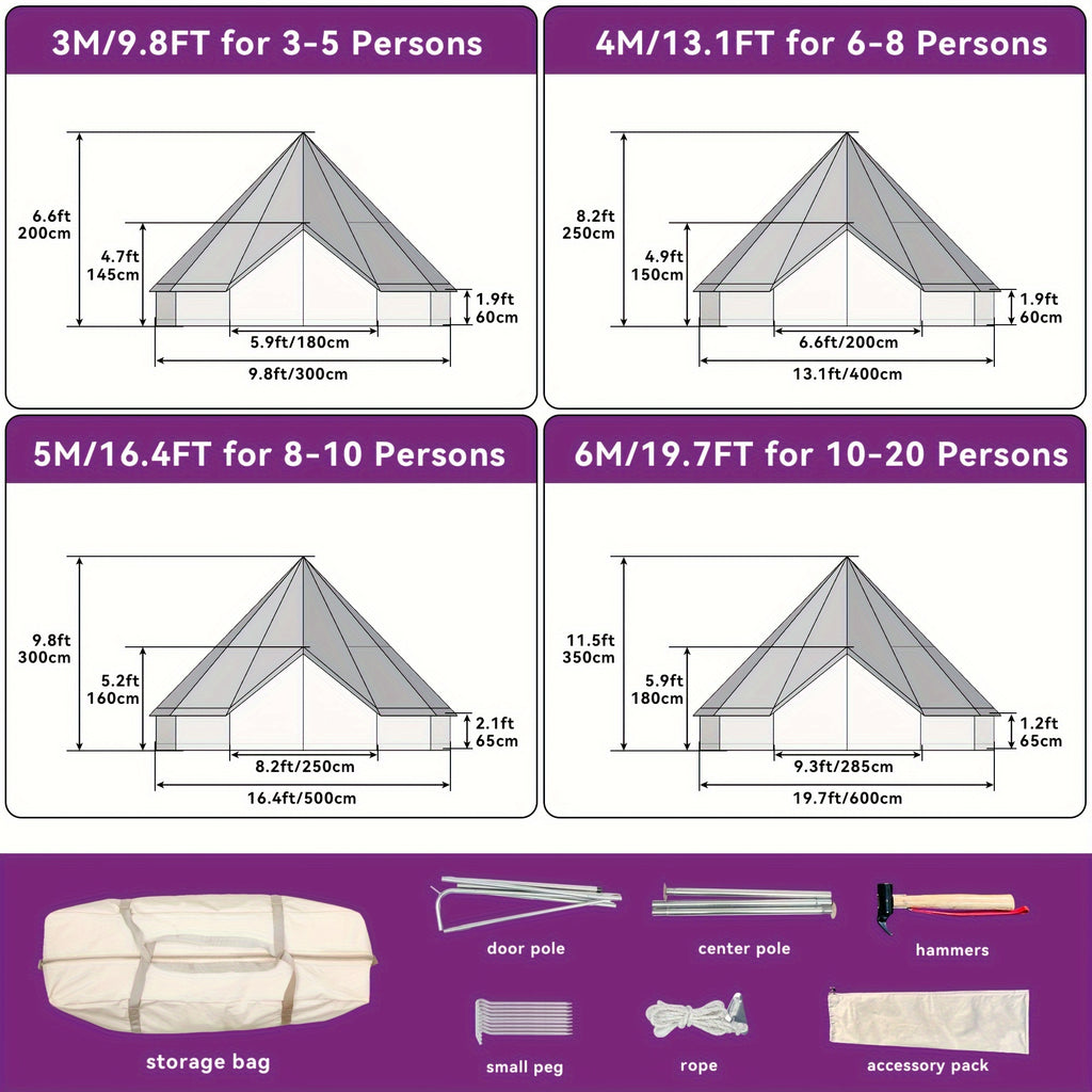4 Seasons 290G TC Cotton Bell Tent - Waterproof