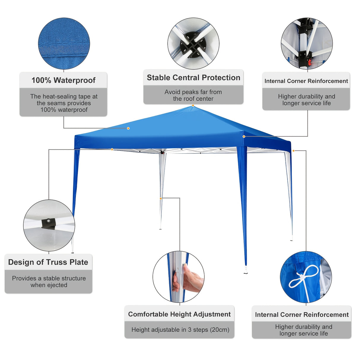 10x10 Ez Pop Up Canopy Tent, UPF 50+ Waterproof