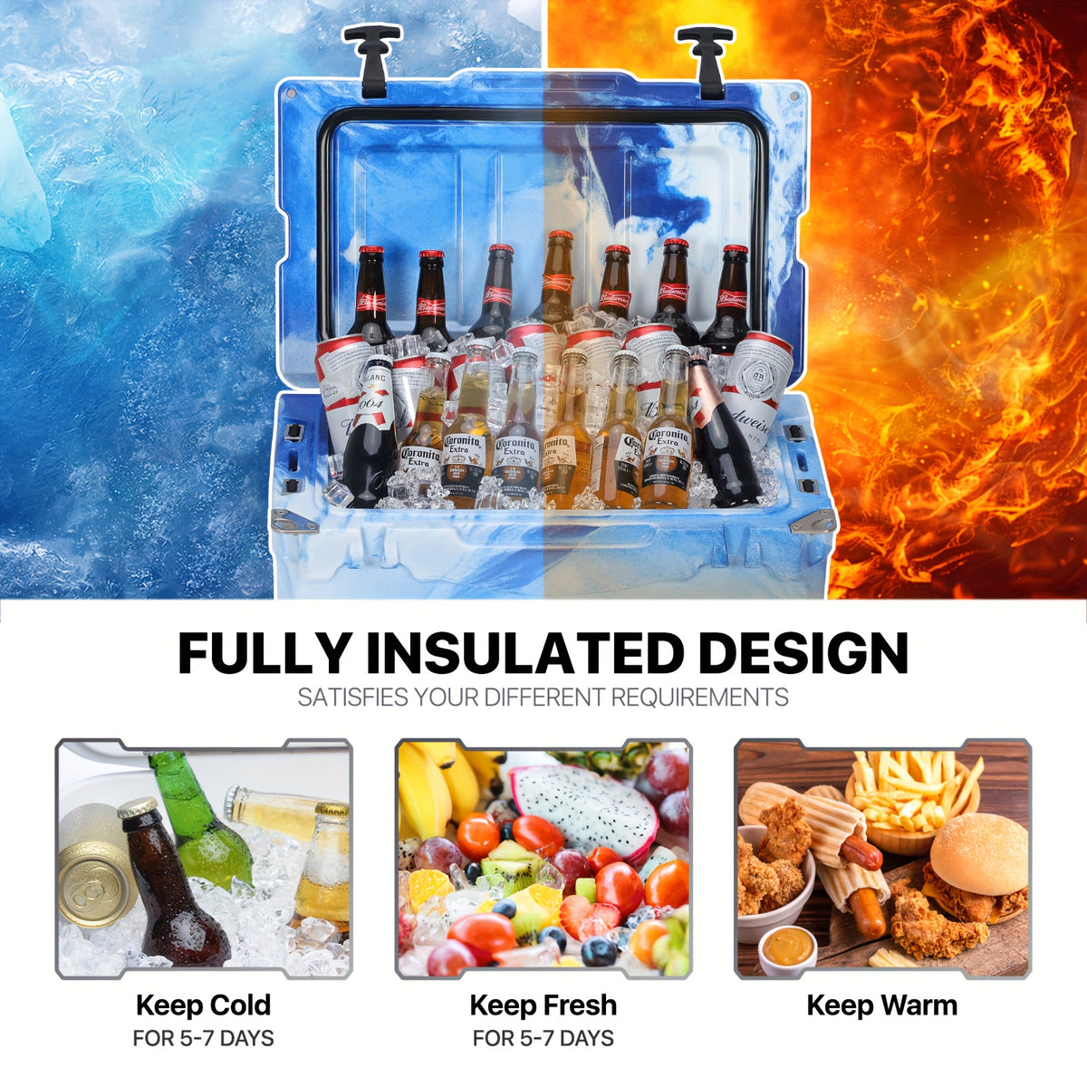 35 Quart Portable Insulated Ice Chest with Cup Holder, Holds Up to 54 Cans
