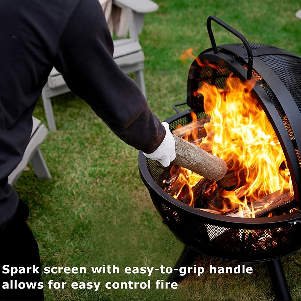35 Inch  Outdoor Wood Burning Flaming Ball FirePit with Pivot Spark Screen