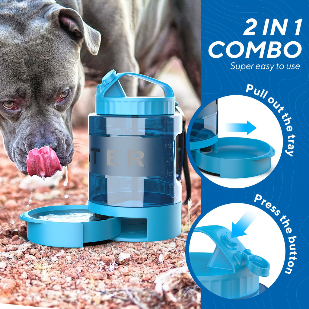 74oz Large Capacity Ocean Blue Dog Water Bottle with Built-In Bowl