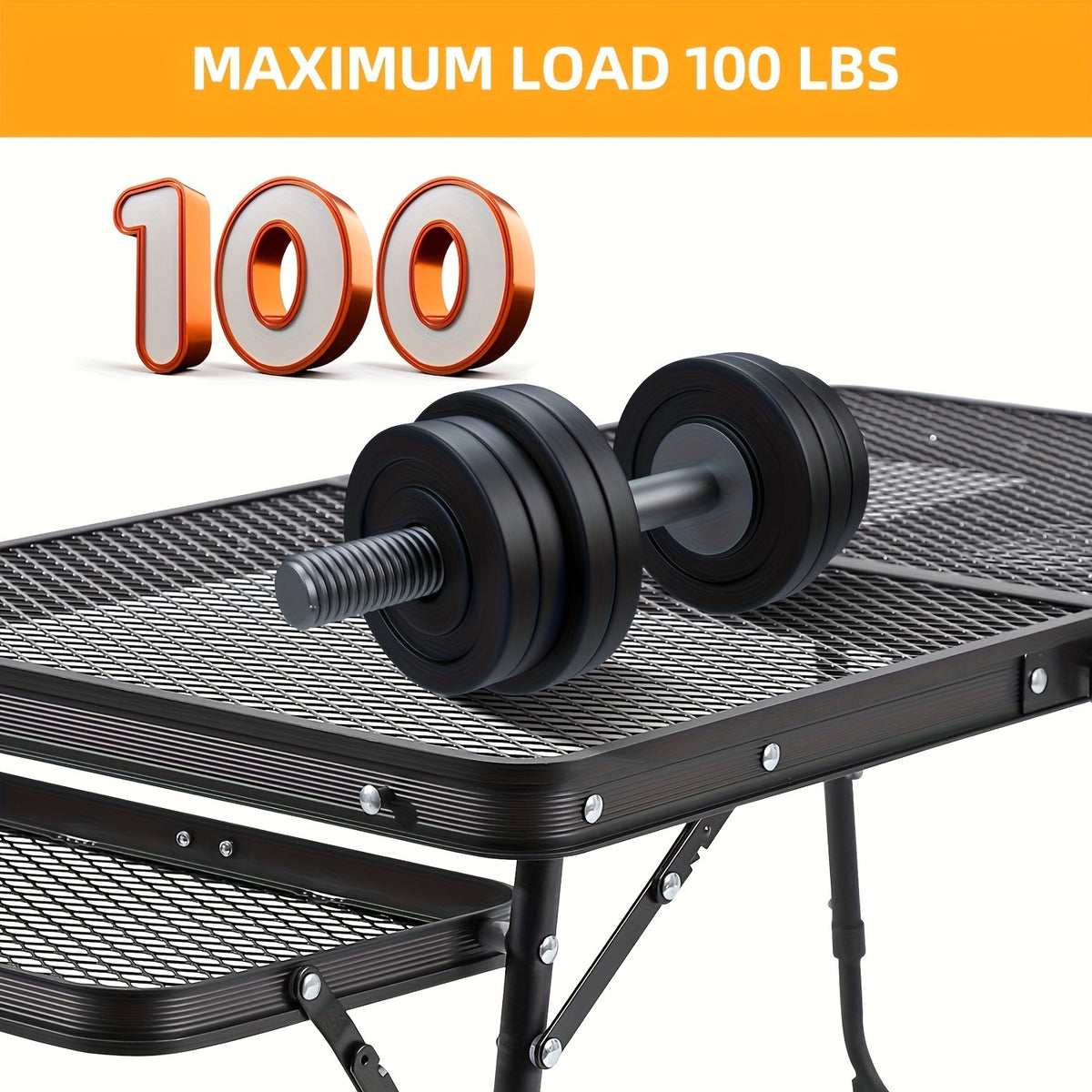 Portable Folding Table With 2 Wing Panels, Camping Table With Mesh Table Top