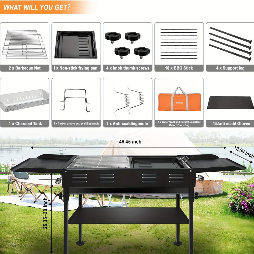 Portable BBQ Grill Master - Foldable Kebab Grill with Storage Rack, Carry Bag