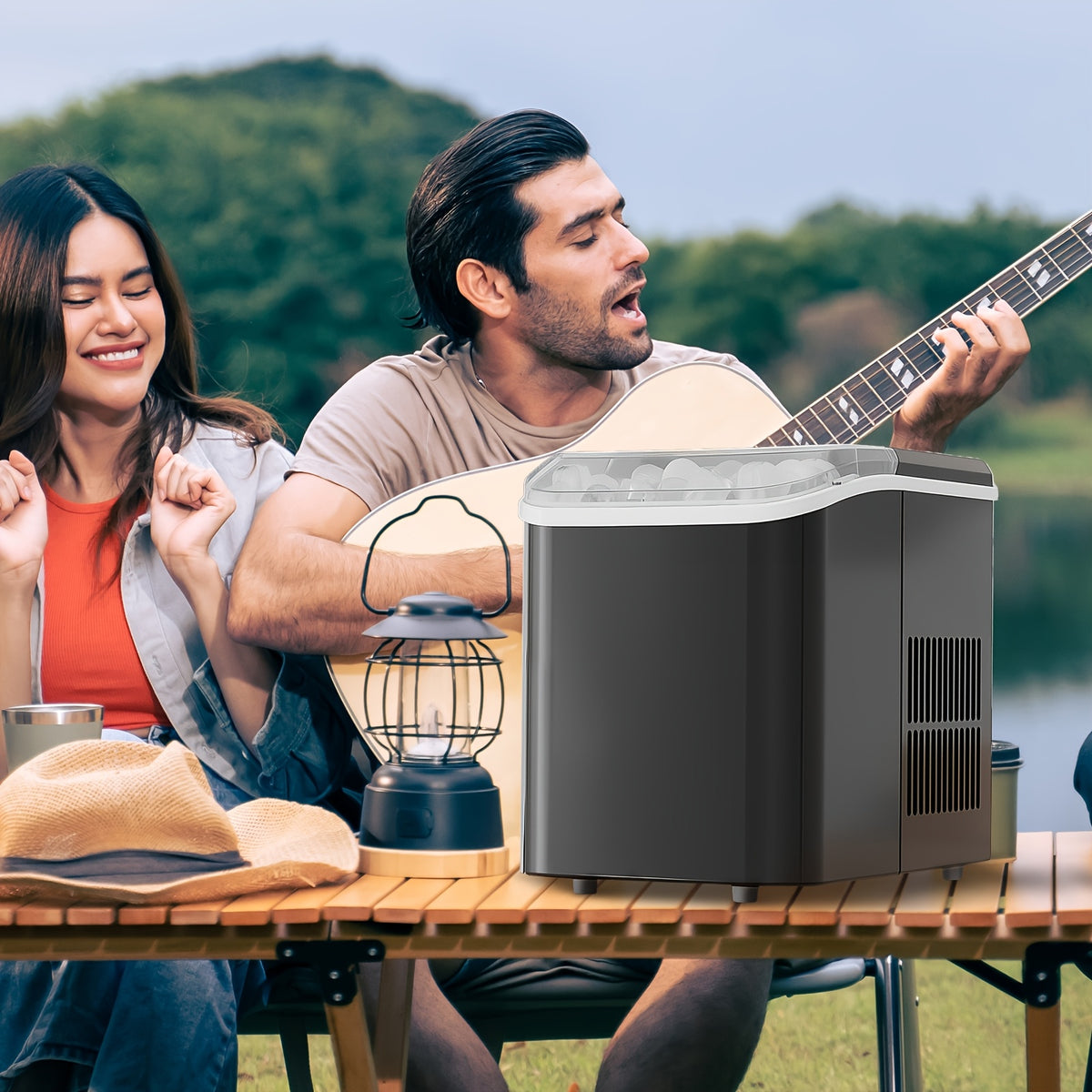 Portable Outdoor Ice Maker Countertop Low Noise One-Touch Operation