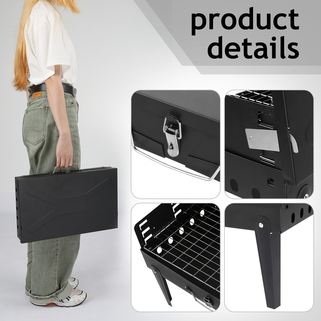 Compact Charcoal BBQ Grill 44x27x7cm - Easy Carry Design