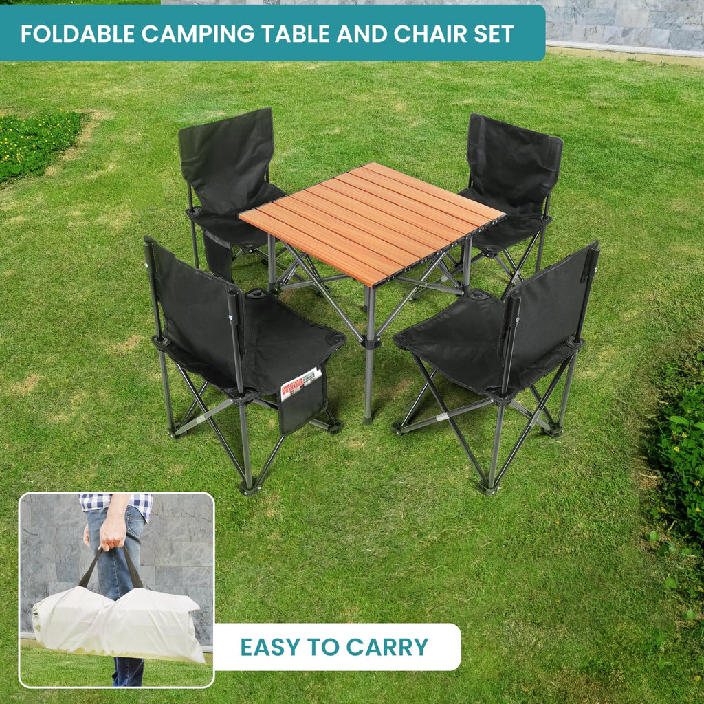 5pcs/Set, Black Camping Chair & Table Set